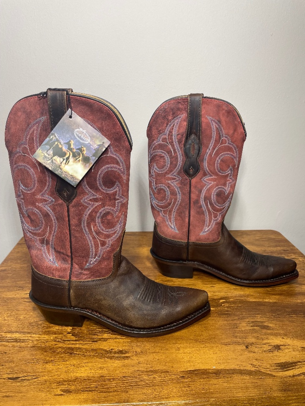Old West Leather Cowboy Boots Sz 6 Festival Western Coastal Cowgirl Coquette New